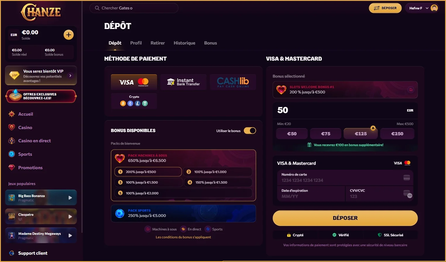 Casino Chanze France Méthodes de Paiement