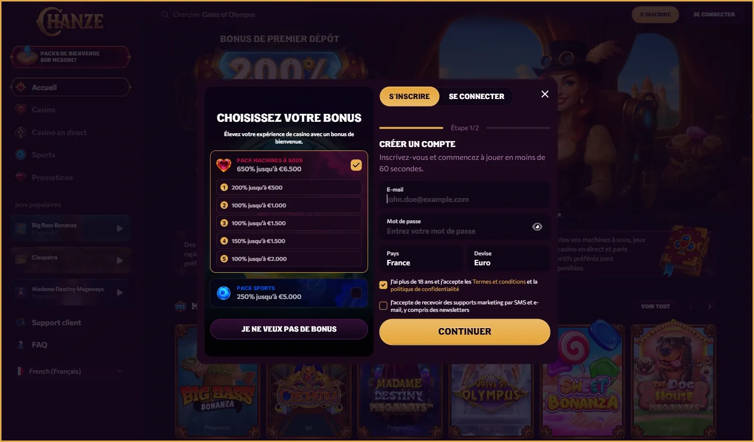 Casino Chanze France Inscription et Connexion